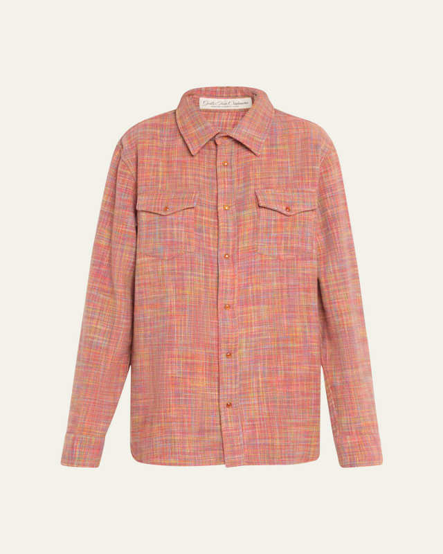 Flower Space Dye Tartan Cashmere Shirt Jacket